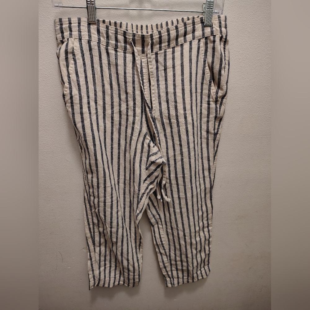 J. Crew Women Striped Linen Pants With Drawstring